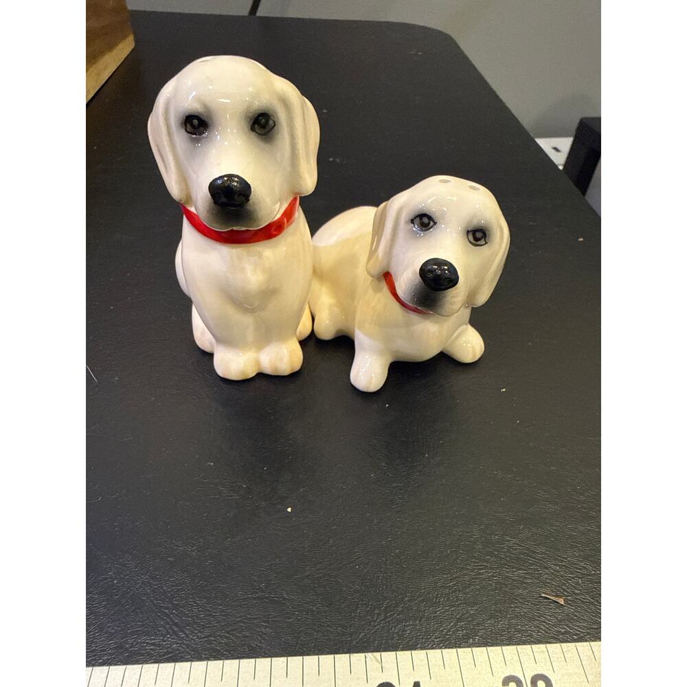 Pioneer women Dog Salt and Pepper Shakers Ceramic White Labrador Retriever